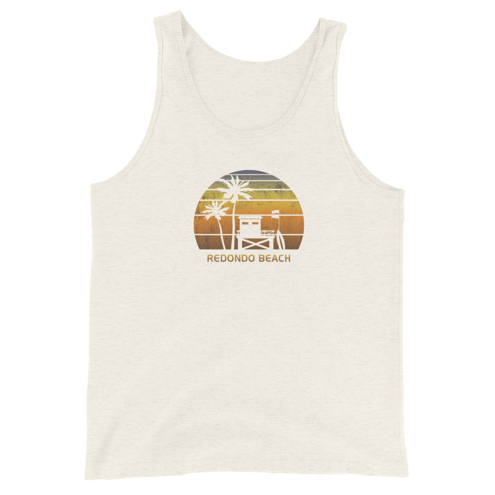 Retro Redondo Beach California Unisex Tank Top Sunset Surfing Palm Tree Vacation