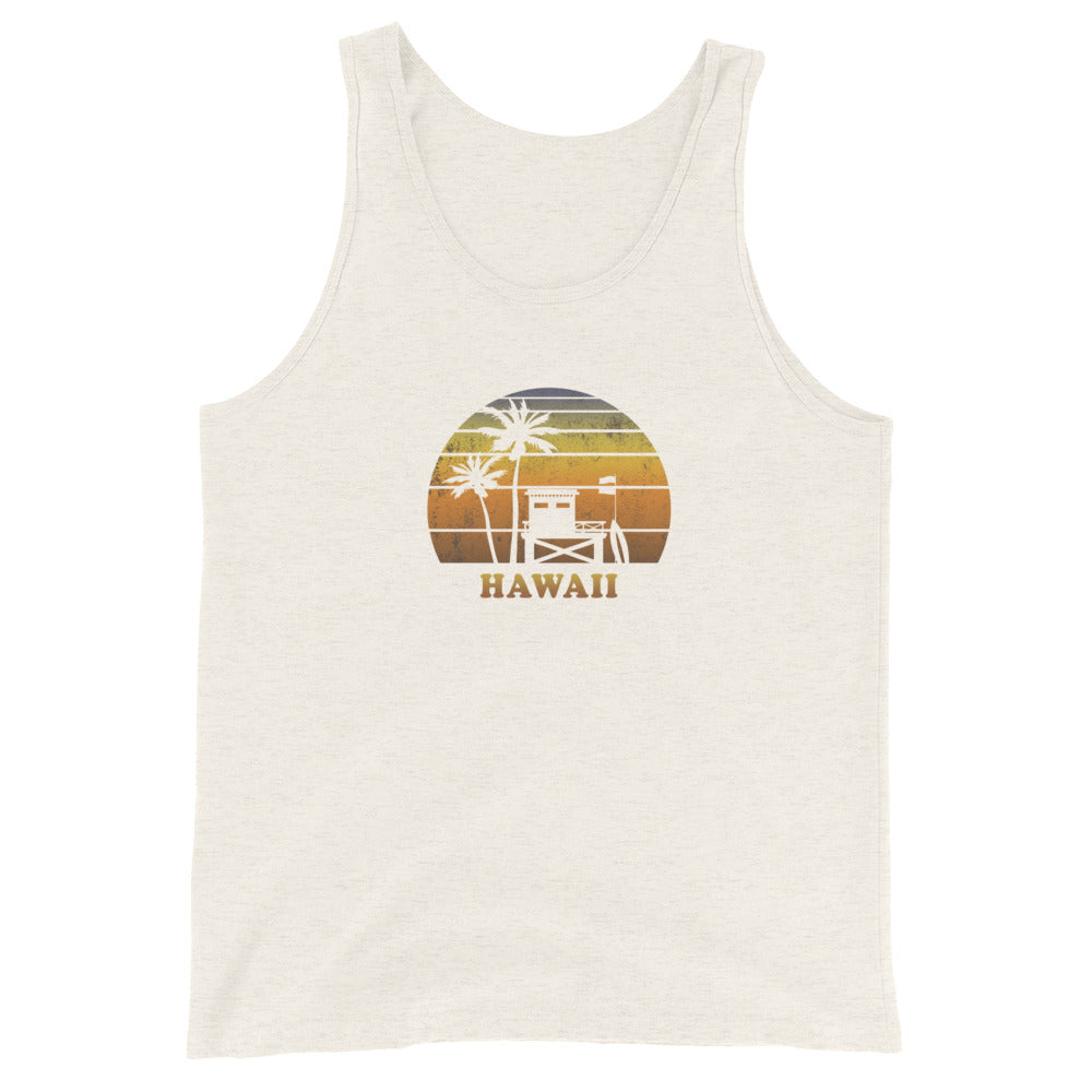 Retro Hawaii Beach Sunset Surfing Palm Tree Vacation Souvenir Unisex Tank Top