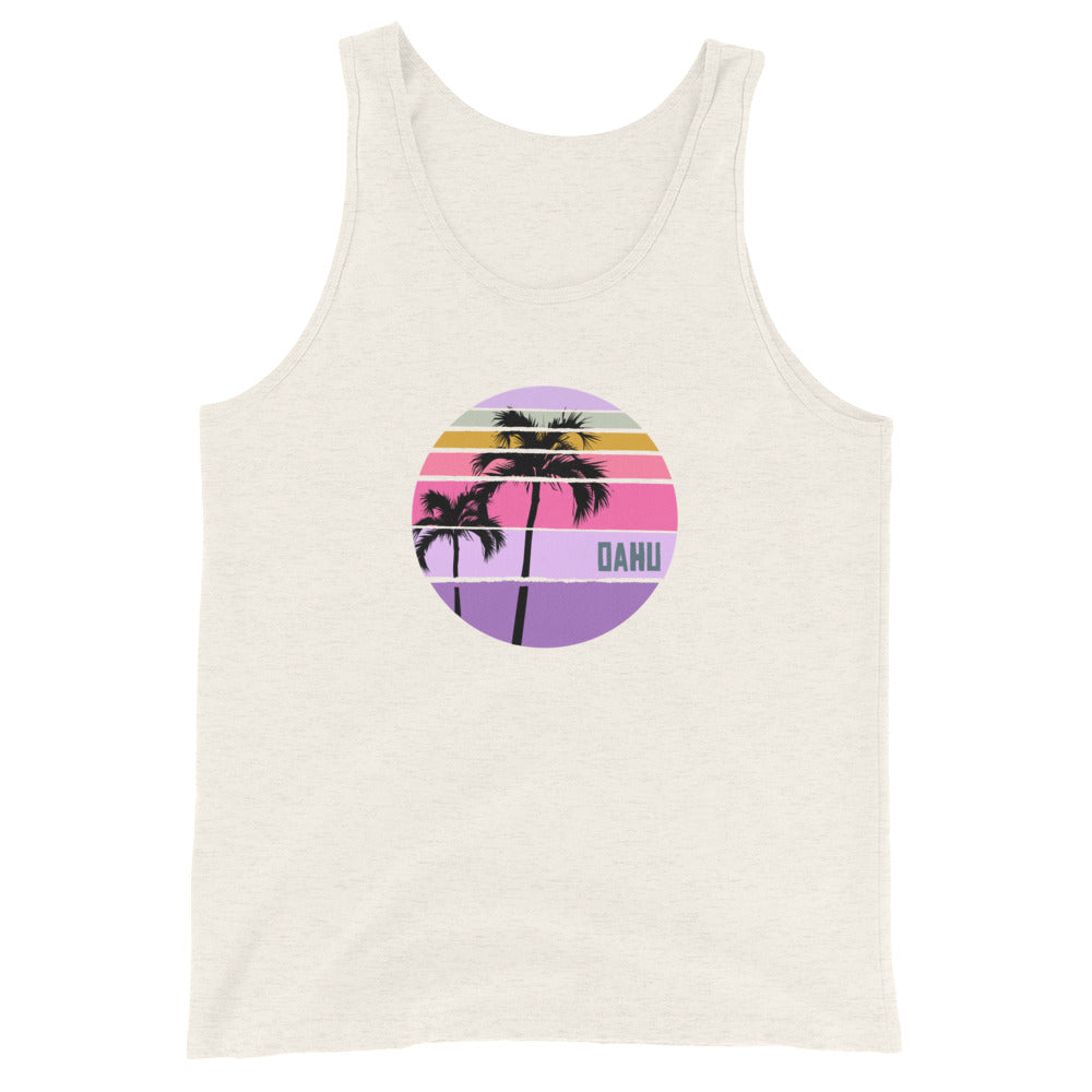 Cool Oahu Hawaii Palm Tree Artistic Vacation Souvenir Unisex Tank Top