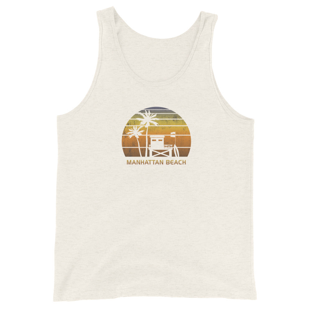 Retro Manhattan Beach California Unisex Tank Top Sunset Surfing Palm Tree Vacation