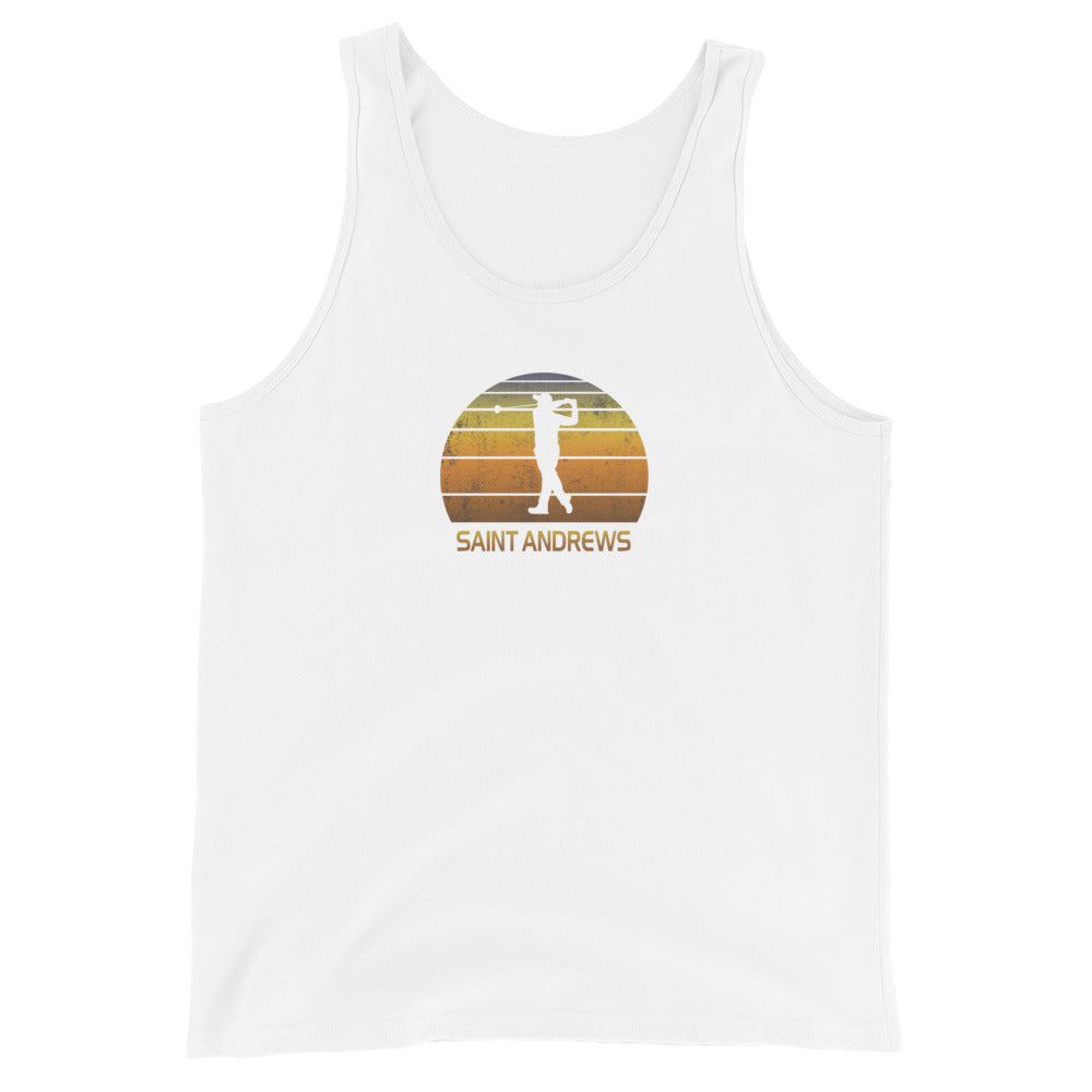 Cool Saint Andrews Scotland British Golf Vintage Sunset Golfer Retro Unisex Tank Top