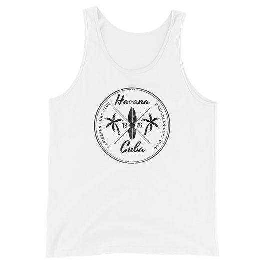 Retro Havana Cuba Beach Surfing Fan Vacation Souvenir Unisex Tank Top