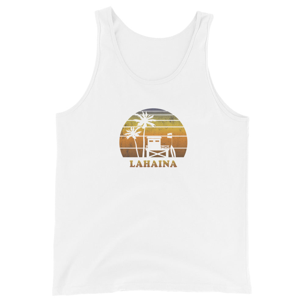 Retro Lahaina Maui Hawaii Sunset Surfing Palm Tree Vacation Souvenir Unisex Tank Top