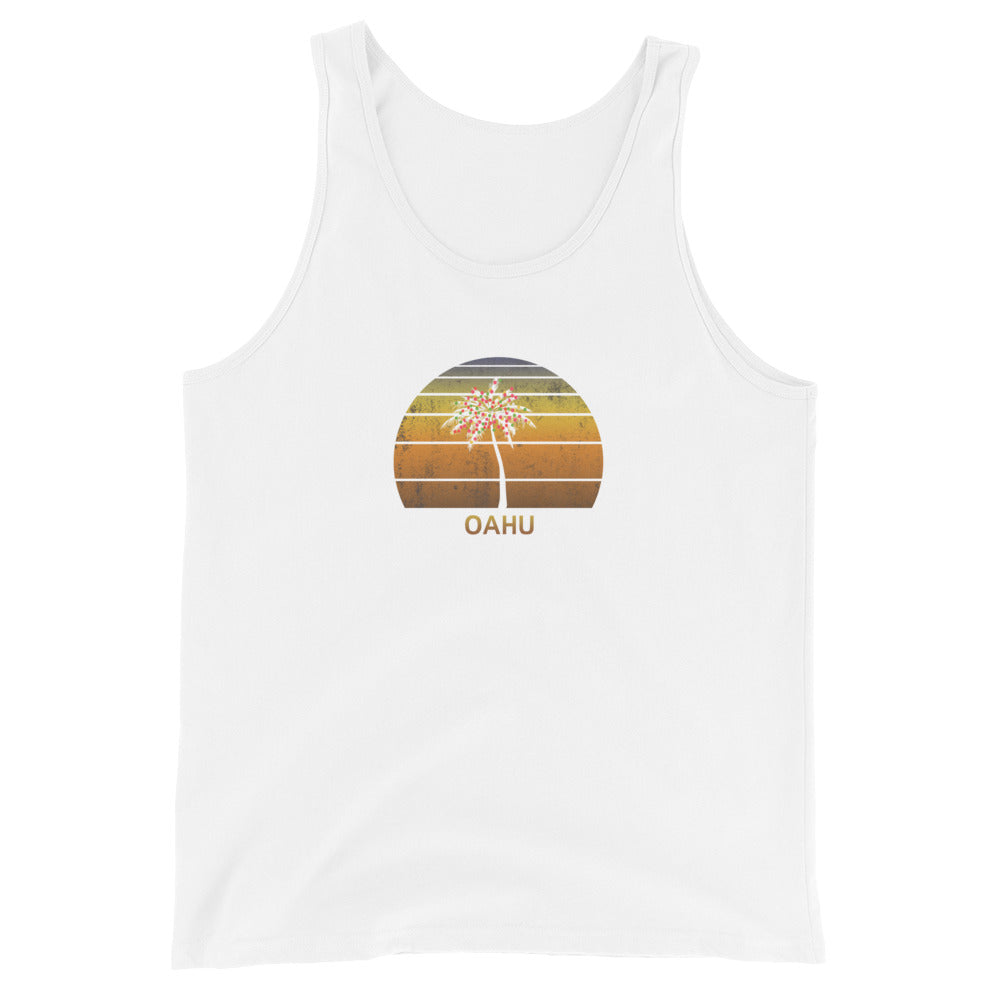 Retro Oahu Hawaii Unisex Tank Top Christmas Family Vacation Souvenir Sunset Beach