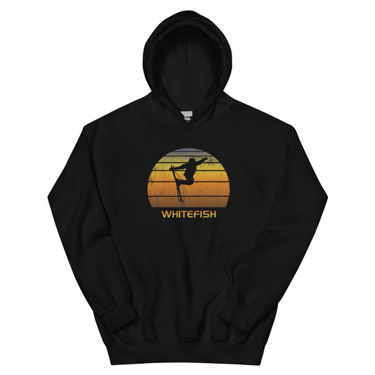 Retro Whitefish Montana Ski Fan Skier Skiing Sunset Vintage Sunrise Unisex Hoodie Top Sweatshirt