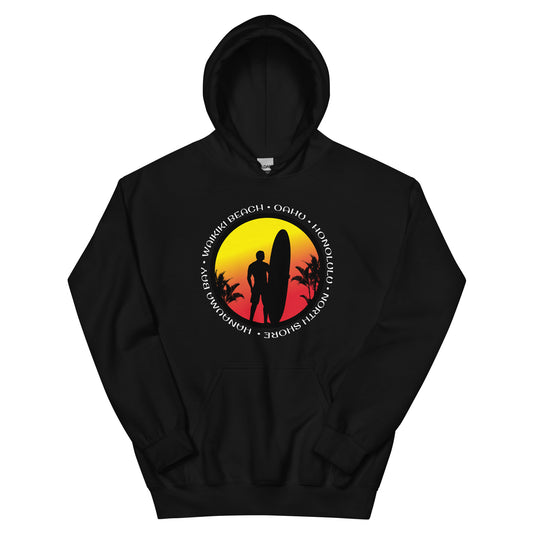 Oahu Hawaii Surfing Cool Sunset Palm Tree Surf Unisex Hoodie Top Sweatshirt