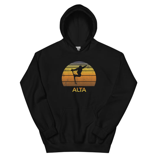 Retro Alta Ski Fan Skier Gift Skiing Sunset Vintage Sunrise Unisex Hoodie Top Sweatshirt