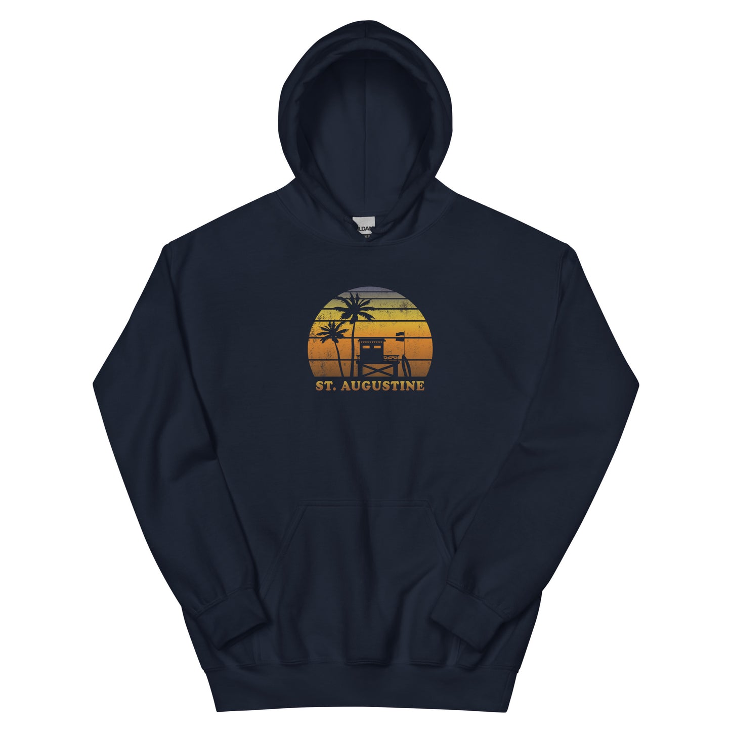 Retro St Augustine Florida Beach Sunset Surfing Palm Tree Vacation Unisex Hoodie Top Sweatshirt