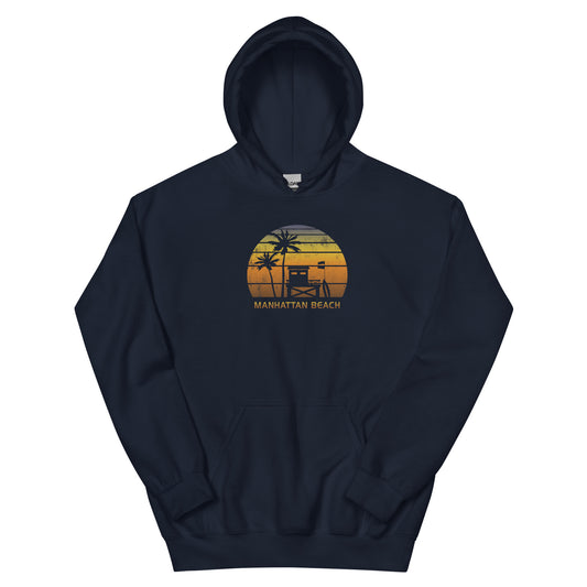 Retro Manhattan Beach California Unisex Hoodie Top Sweatshirt Sunset Surfing Palm Tree