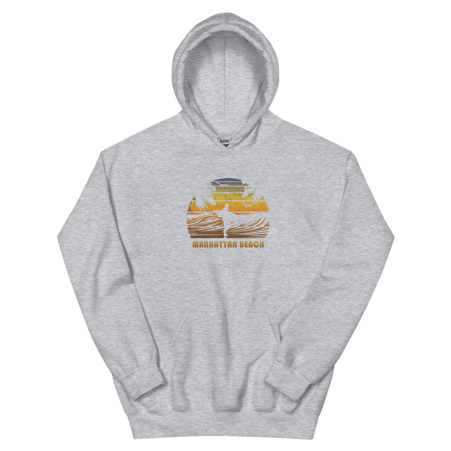 Retro Manhattan Beach California Unisex Hoodie Top Sweatshirt Surfing Fan Surfer Sunset Souvenir