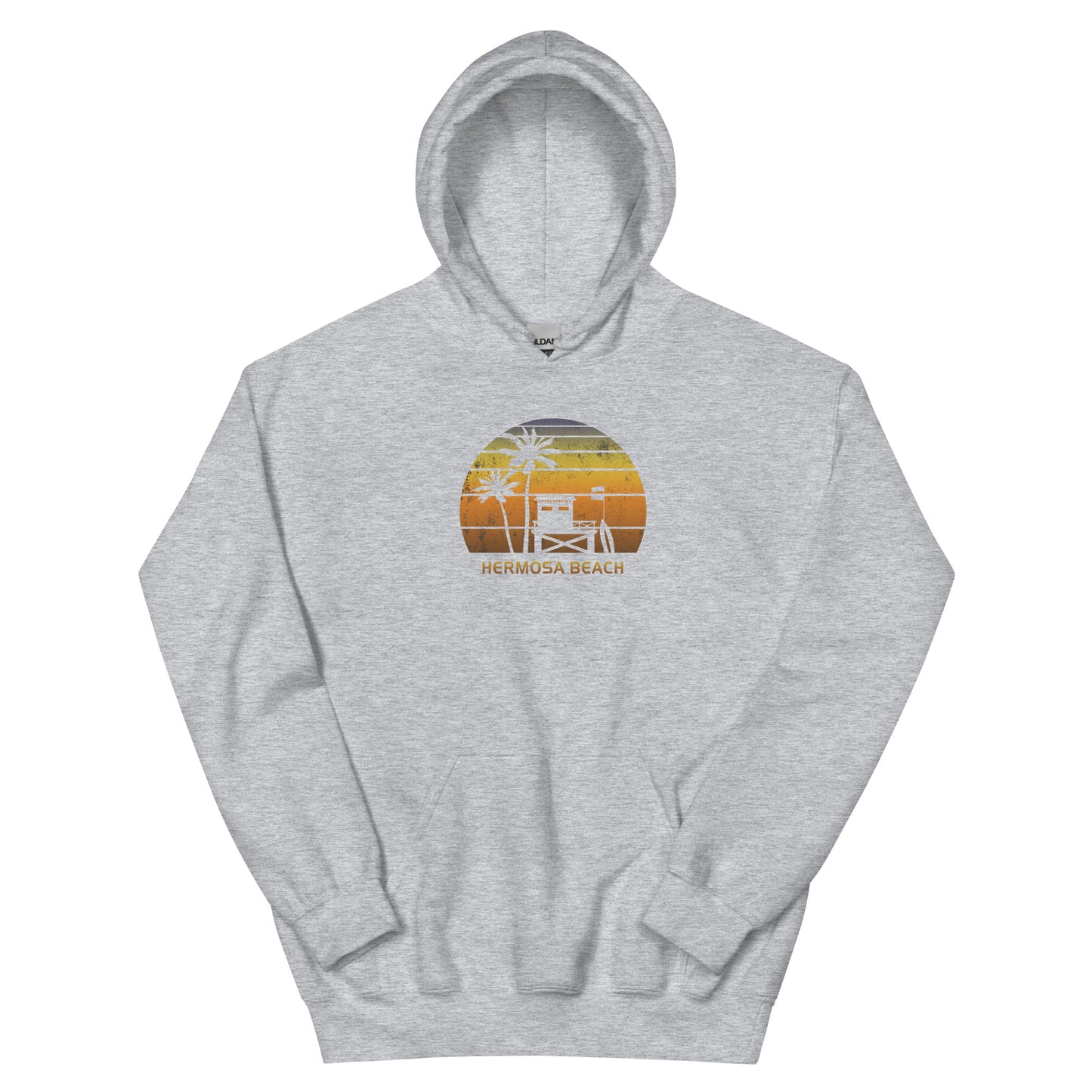 Retro Hermosa Beach California Unisex Hoodie Top Sweatshirt Sunset Surfing Palm Tree Vacation