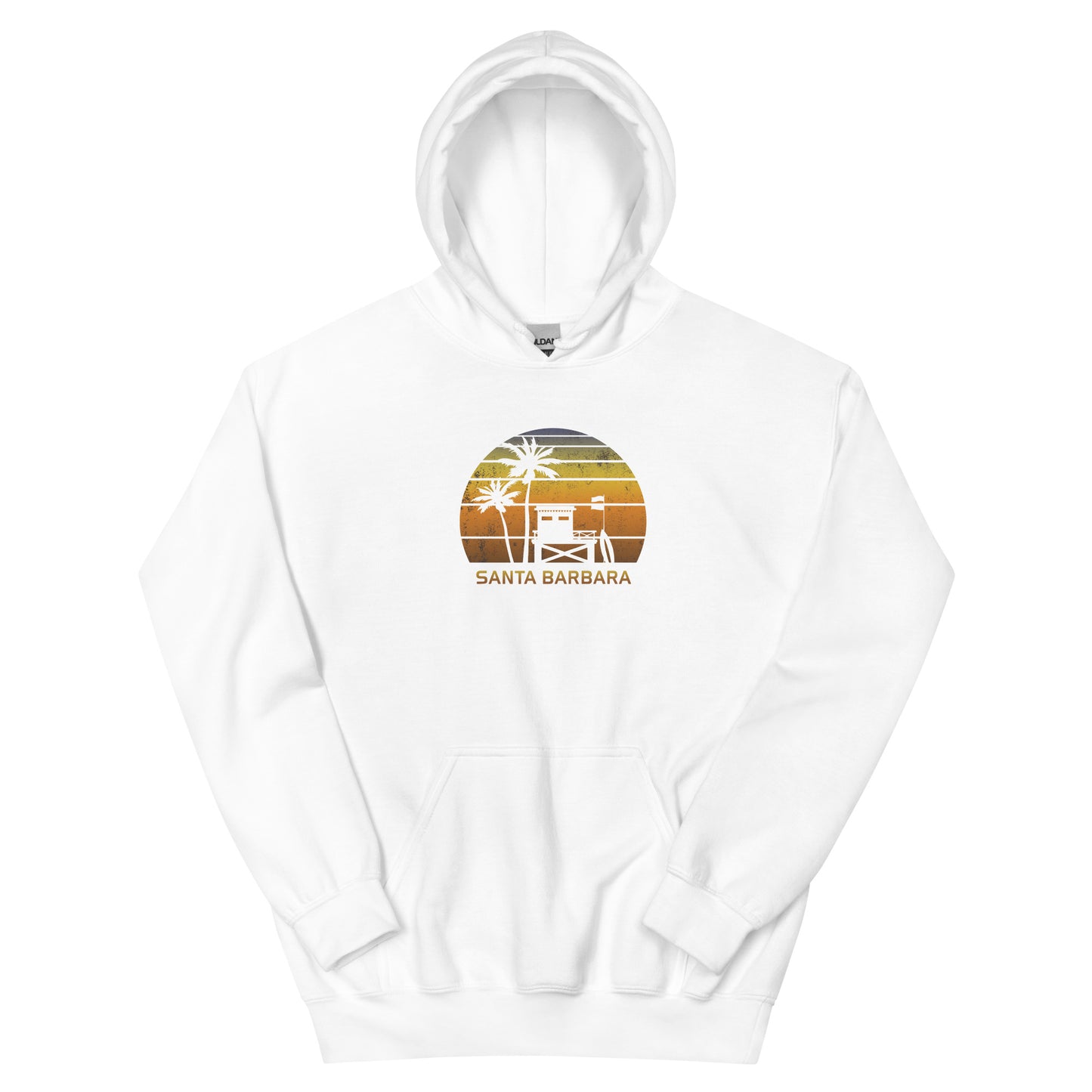 Retro Santa Barbara California Sunset Unisex Hoodie Top Sweatshirt Surfing Palm Tree Vacation