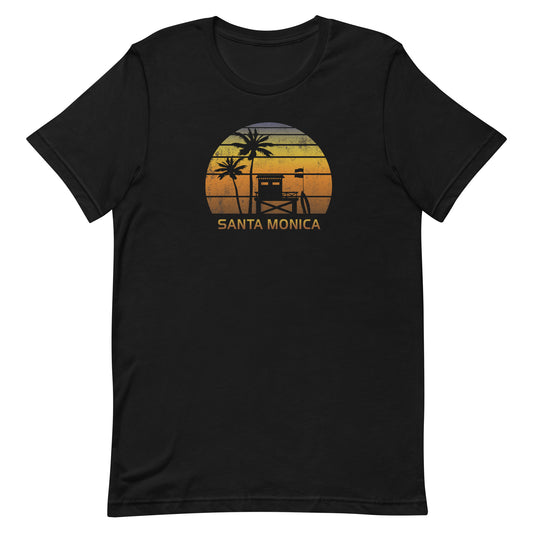 Retro Santa Monica California Beach Sunset Surfing Palm Tree Vacation Unisex T-Shirt