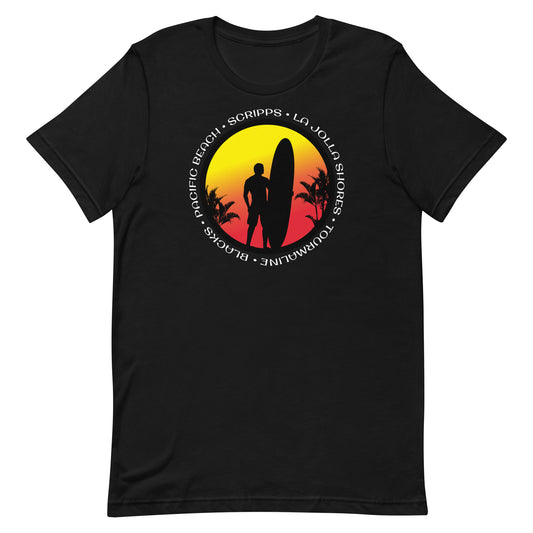 San Diego California Surfing Cool Sunset Palm Tree Surf Unisex T-Shirt