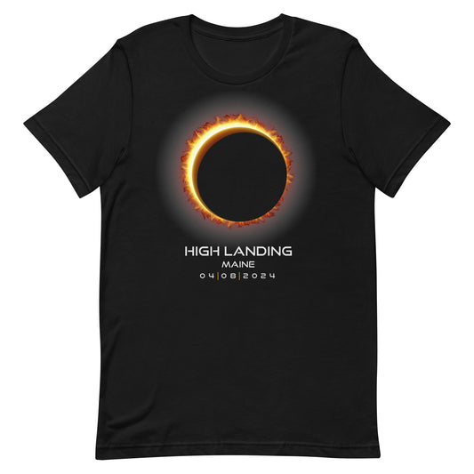 2024 High Landing Maine Eclipse Memento Souvenir April 8 Solar Unisex T-Shirt