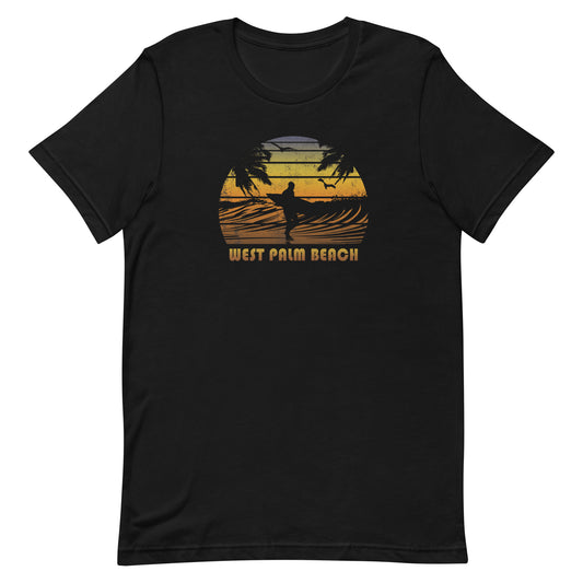 Retro West Palm Florida Beach Surfing Fan Surfer Sunset Souvenir Unisex T-Shirt