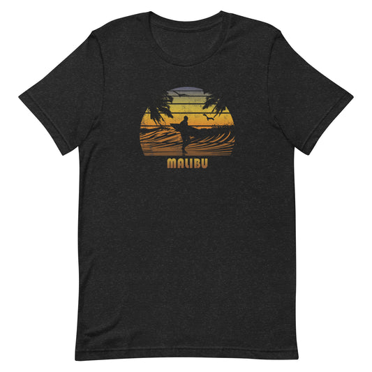 Retro Malibu California  Unisex T-Shirt Surfing Fan Surfer Beach Sunset Souvenir