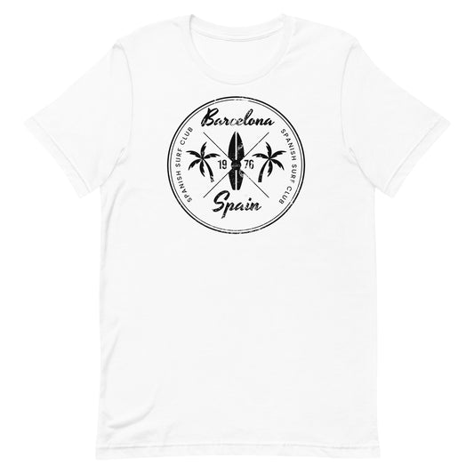Retro Barcelona Spain Beach Surfing Fan Vacation Souvenir Unisex T-Shirt