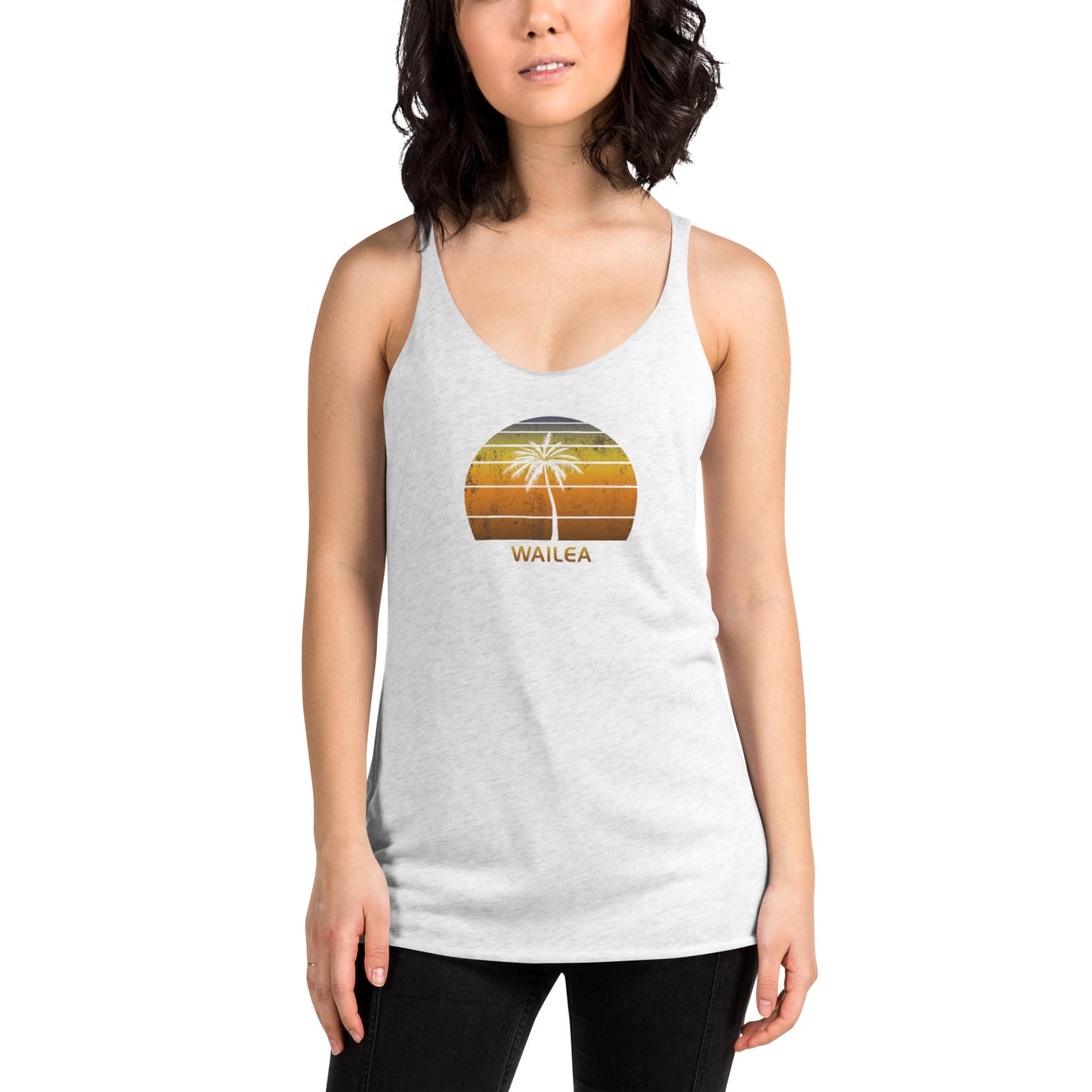 Retro Wailea Maui Hawaii Vintage Sunset Beach Vacation Souvenir Women's Racerback Tank Top