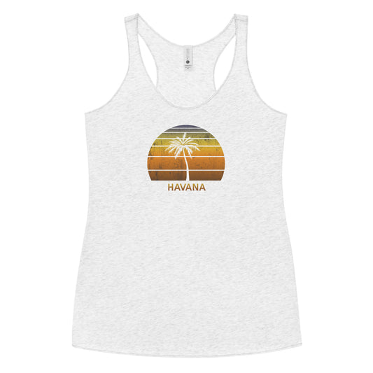 Retro Havana Cuba Vintage Sunset Beach Vacation Souvenir Women's Racerback Tank Top