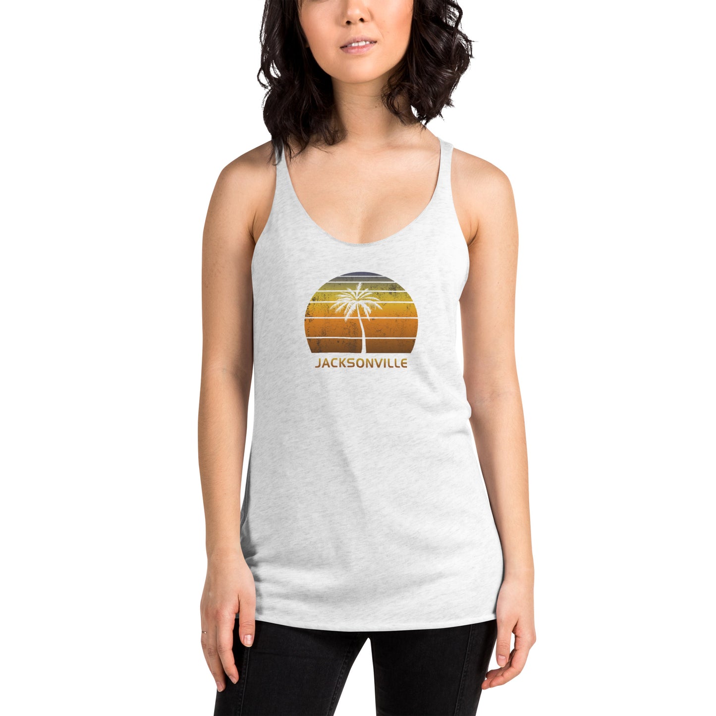 Retro Jacksonville Florida Vintage Sunset Beach Vacation Souvenir Women's Racerback Tank Top