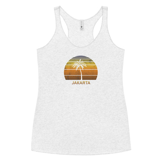 Retro Jakarta Indonesia Vintage Sunset Beach Vacation Souvenir Women's Racerback Tank Top