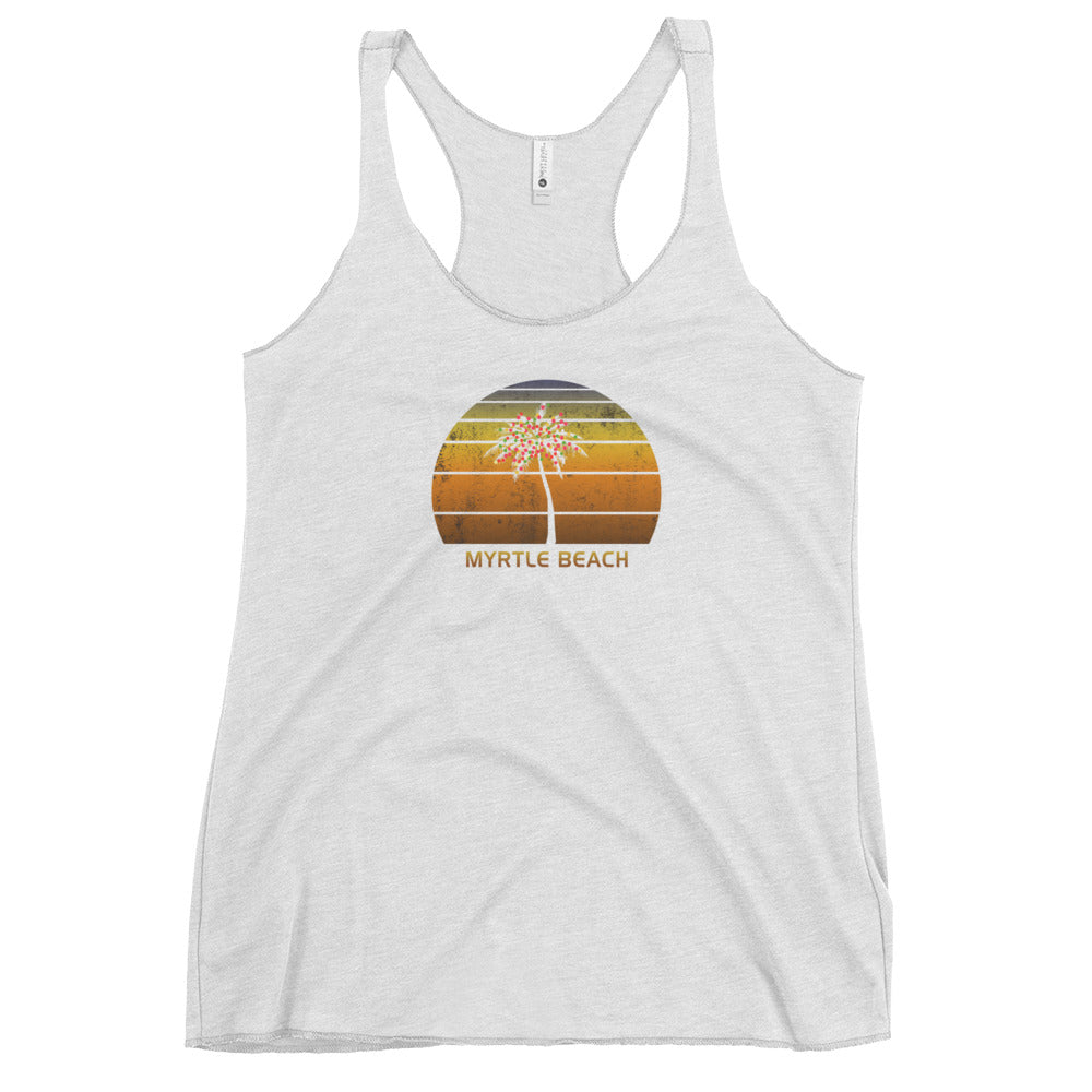 Retro Myrtle Beach Christmas Family Vacation Souvenir Sunset Women's Racerback Tank Top