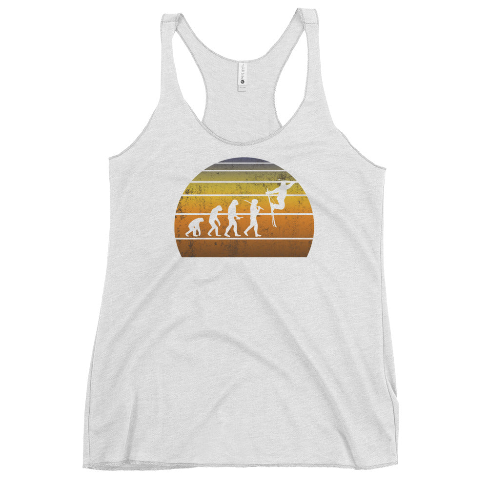 Human Evolution Skier Fan Player Fan Ski Vintage Sunset Women's Racerback Tank Top