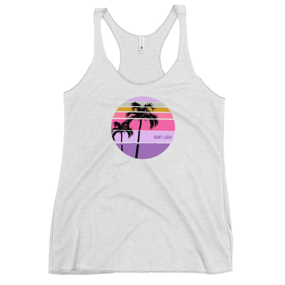 Cool Saint Lucia Palm Tree Artistic Vacation Souvenir Women's Racerback Tank Top