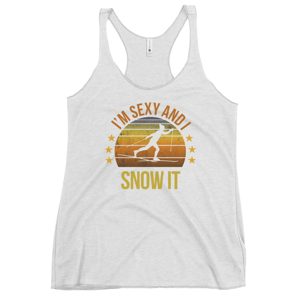 Funny Cross Country Female Skiing Fan Skier Ski Quote Joke Women's Racerback Tank Top