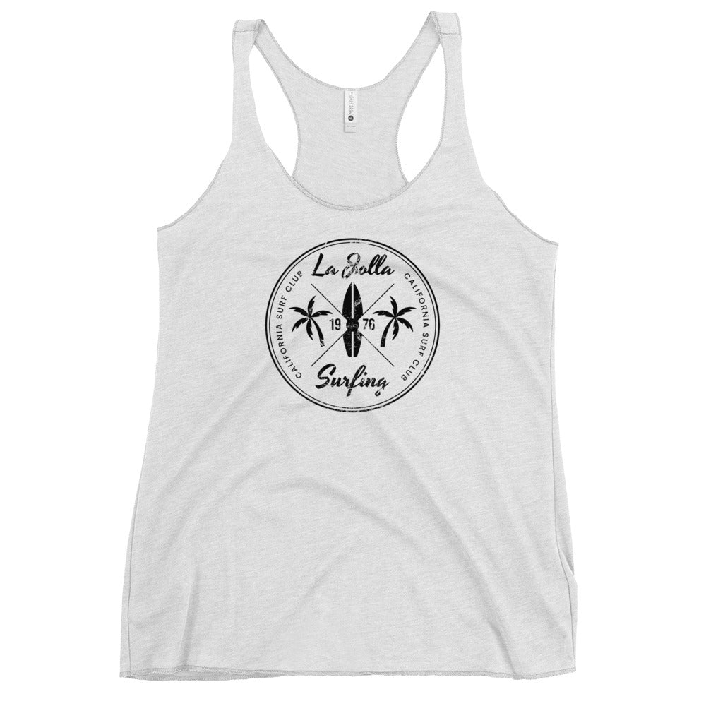 Retro La Jolla California Beach Surfing Fan Vacation Souvenir Women's Racerback Tank Top