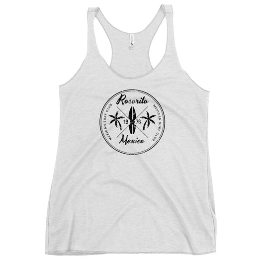 Retro Rosarito Mexico Beach Surfing Fan Vacation Souvenir Women's Racerback Tank Top