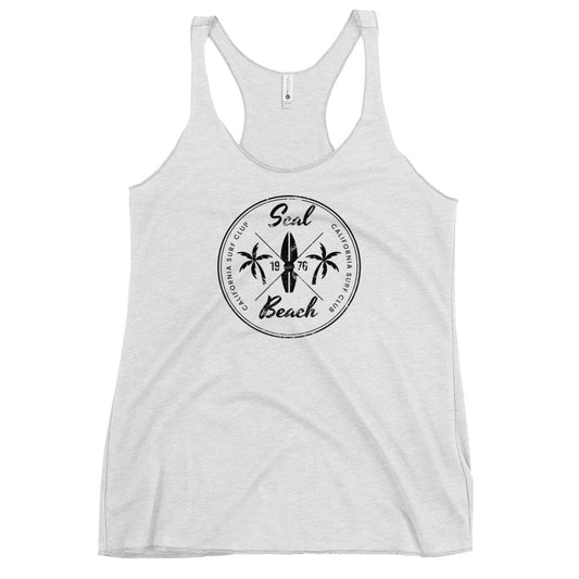 Retro Seal Beach California Surfing Fan Vacation Souvenir Women's Racerback Tank Top