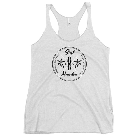 Retro Sint Maarten Beach Surfing Fan Vacation Souvenir Women's Racerback Tank Top