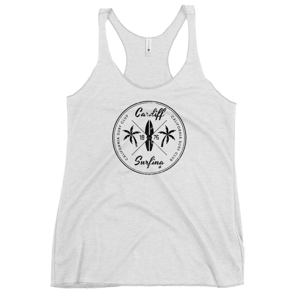 Retro Cardiff By The Sea California Beach Surfing Fan Vacation Women's Racerback Tank Top