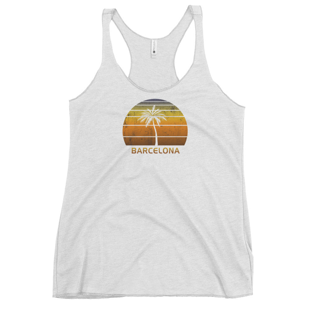 Retro Barcelona Spain Vintage Sunset Beach Vacation Souvenir Women's Racerback Tank Top