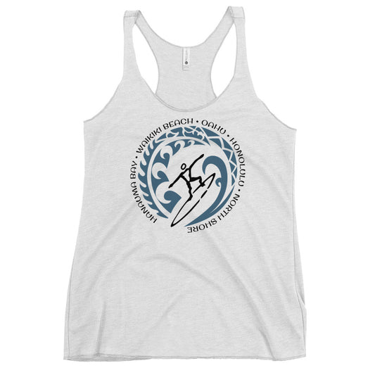 Oahu Hawaii Hawaiian Women's Racerback Tank Top Vintage Surfing Fan Lover