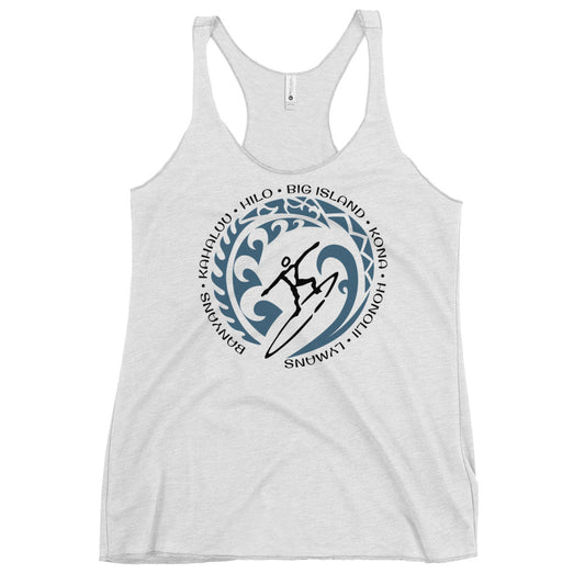 Big island Hawaii Hawaiian Women's Racerback Tank Top Vintage Surfing Fan