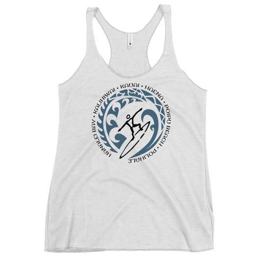 Kauai Hawaii Women's Racerback Tank Top Vintage Surfing Fan Lover