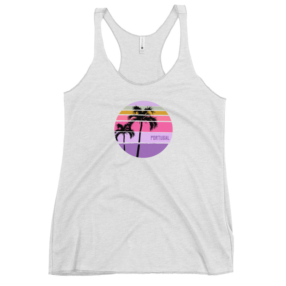 Cool Portugal Palm Tree Artistic Vacation Souvenir Women's Racerback Tank Top