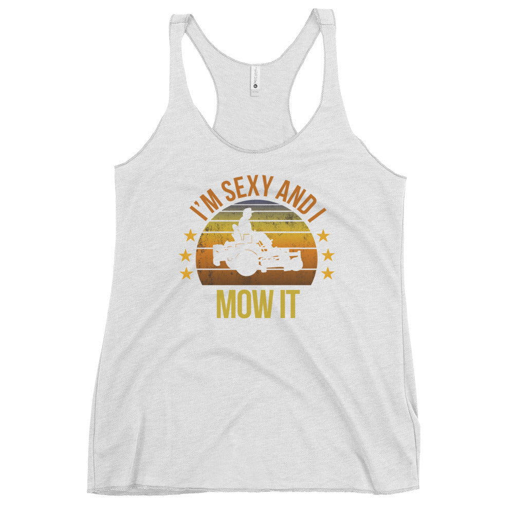 Funny Lawn Mowing Mower Fan Quote Joke Sarcastic Women's Racerback Tank Top