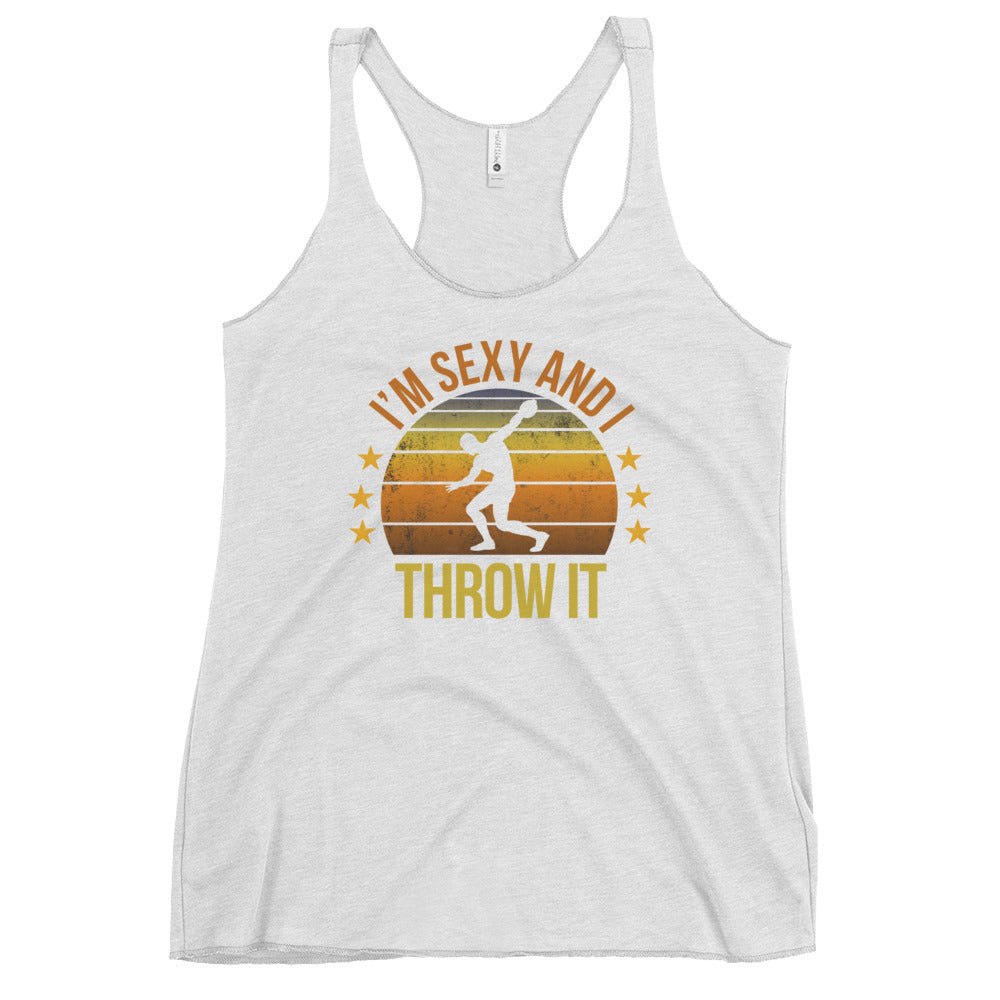 Funny Discus Throwing Thrower Athlete Track Quote Joke Sarcastic Women's Racerback Tank Top