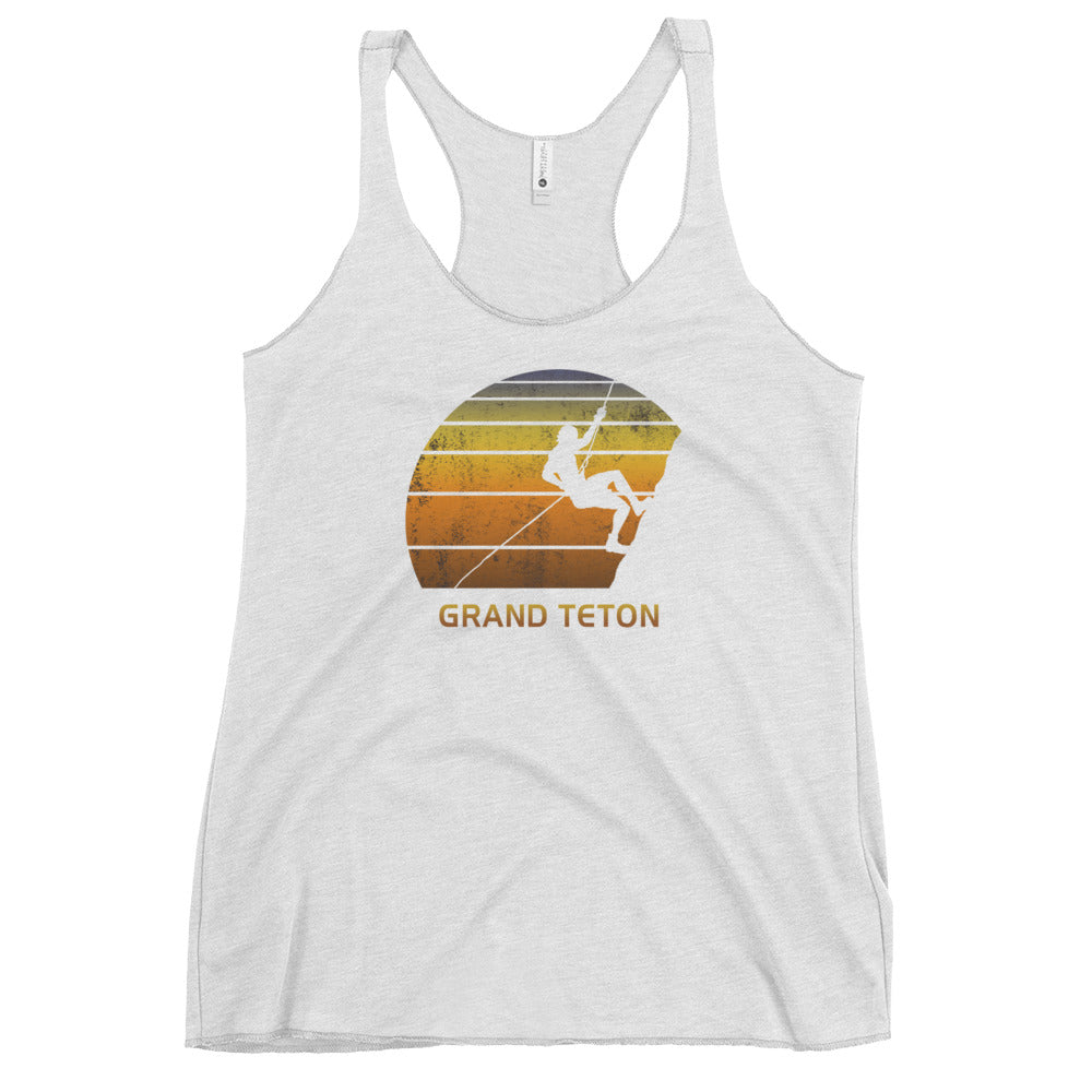 Retro Grand Teton National Park Wyoming Women's Racerback Tank Top Rock Climbing Fan Bouldering