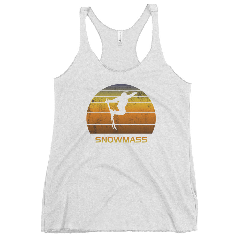 Retro Snowmass Village Colorado Women's Racerback Tank Top Ski Fan Skier Gift Skiing Sunset Vintage