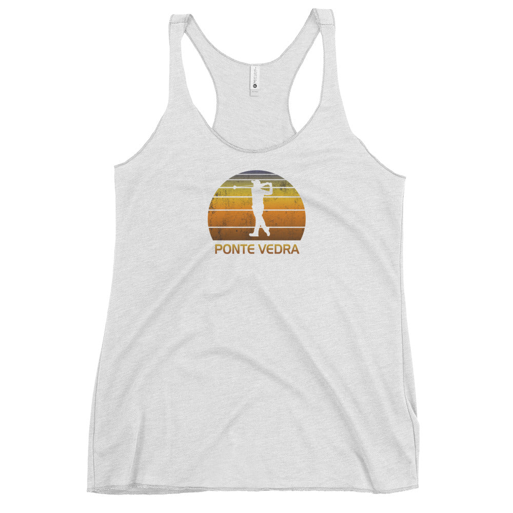 Cool Ponte Vedra Florida Golf Vintage Sunset Golfer Retro Golfing Women's Racerback Tank Top