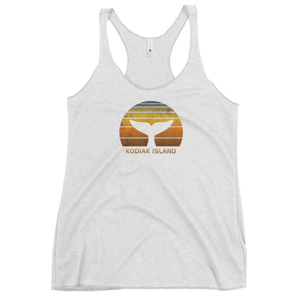 Kodiak Island Alaska Whale Watching Fan Retro Sunset Women's Racerback Tank Top