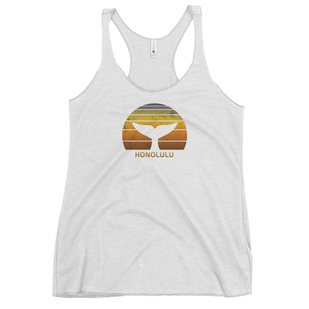 Honolulu Oahu Hawaii Whale Watching Fan Retro Sunset Women's Racerback Tank Top