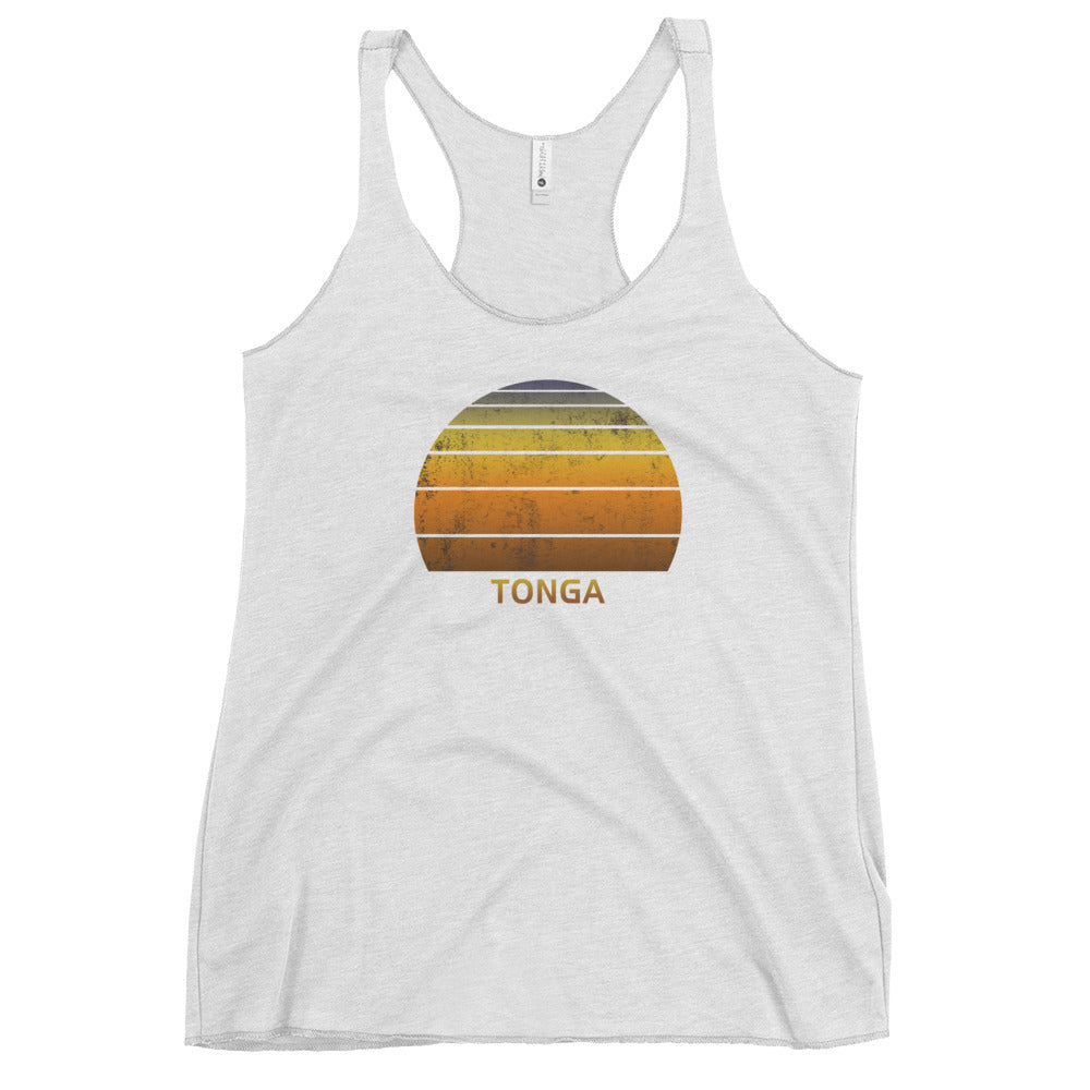 Retro Tonga Women's Racerback Tank Top Sunset Vintage Native Polynesian Vacation Souvenir