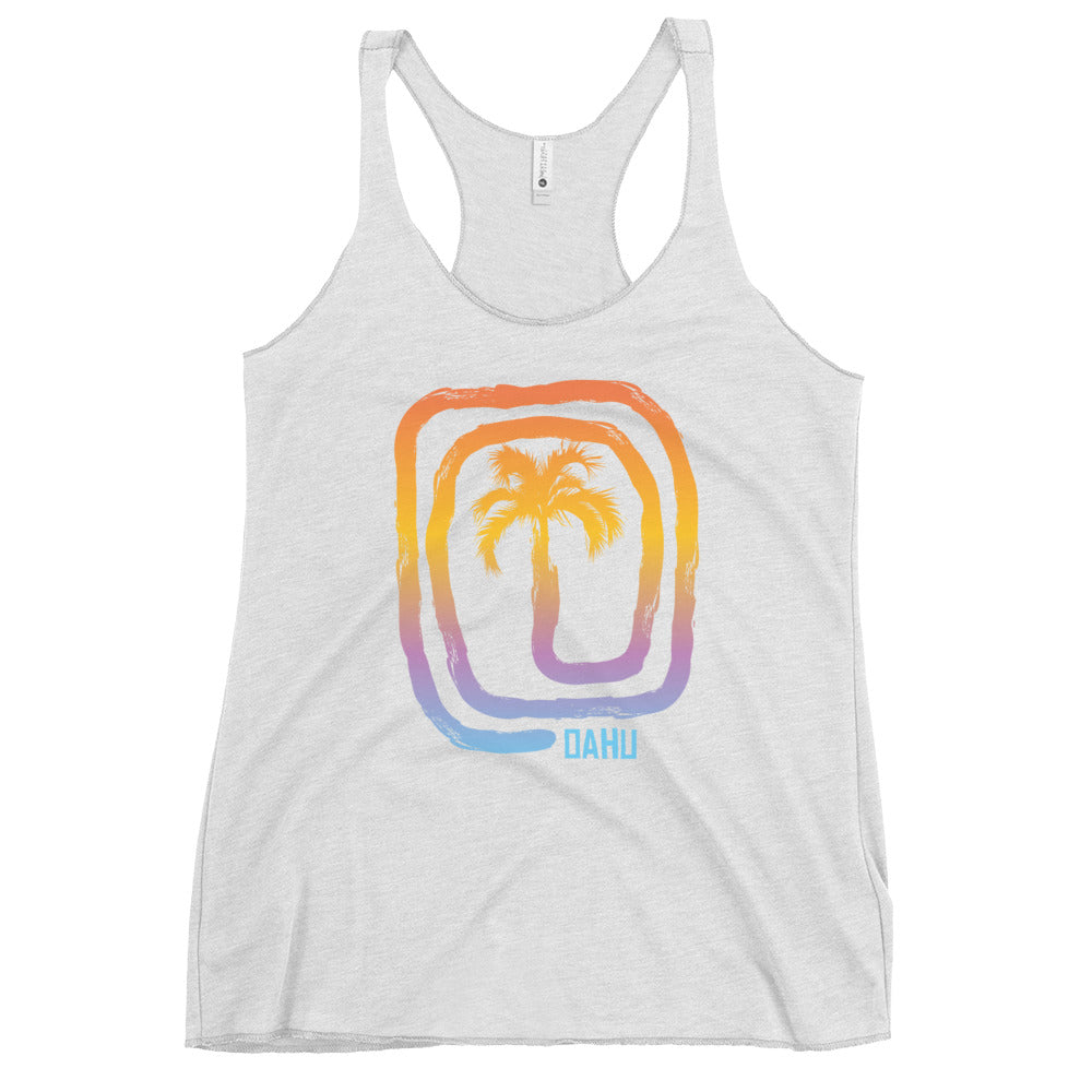 Cool Oahu Hawaii Beach Palm Tree Vacation Souvenir Women's Racerback Tank Top