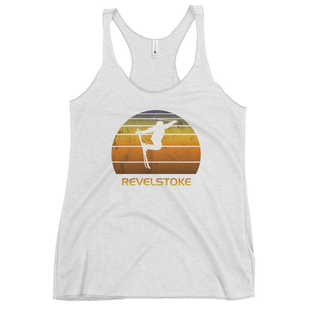 Retro Revelstoke Canada Women's Racerback Tank Top Ski Fan Skier Skiing Sunset Vintage Sunrise